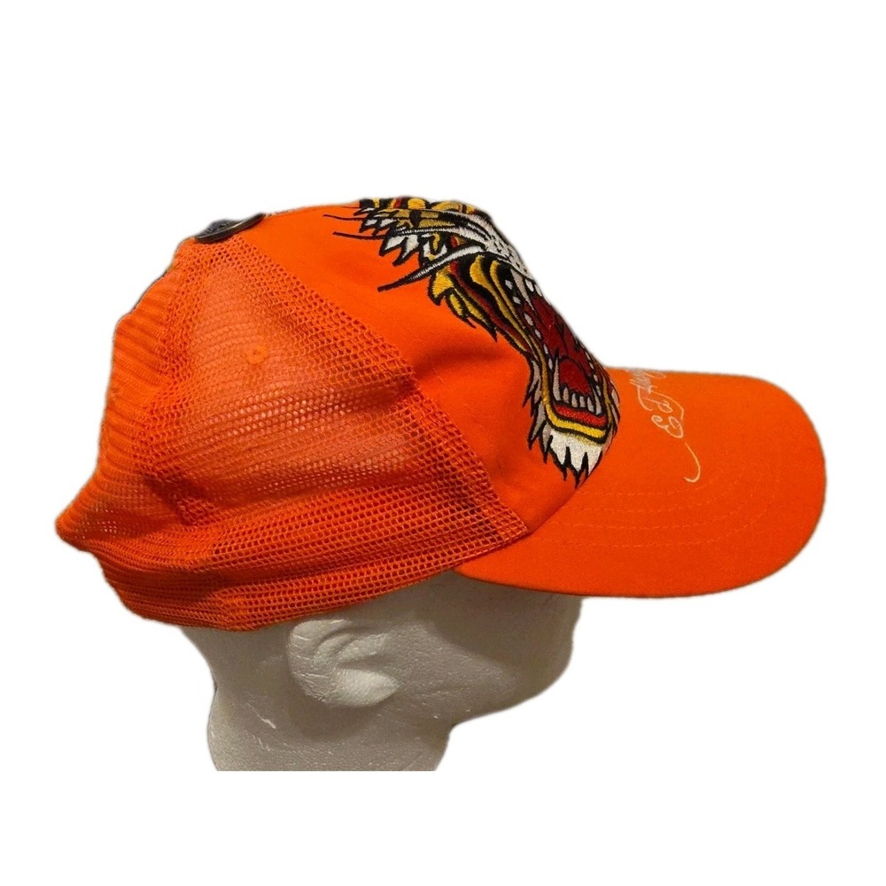 VINTAGE Y2K Ed Hardy Hat‎ Cap Snap Back Orange  Trucker Tattoo Tiger - Picture 4 of 7